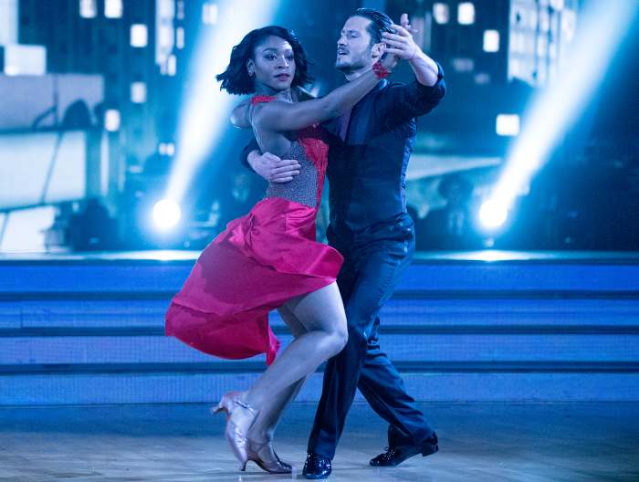 Normani Kordei and Val Chmerkovskiy on Dancing with the Stars