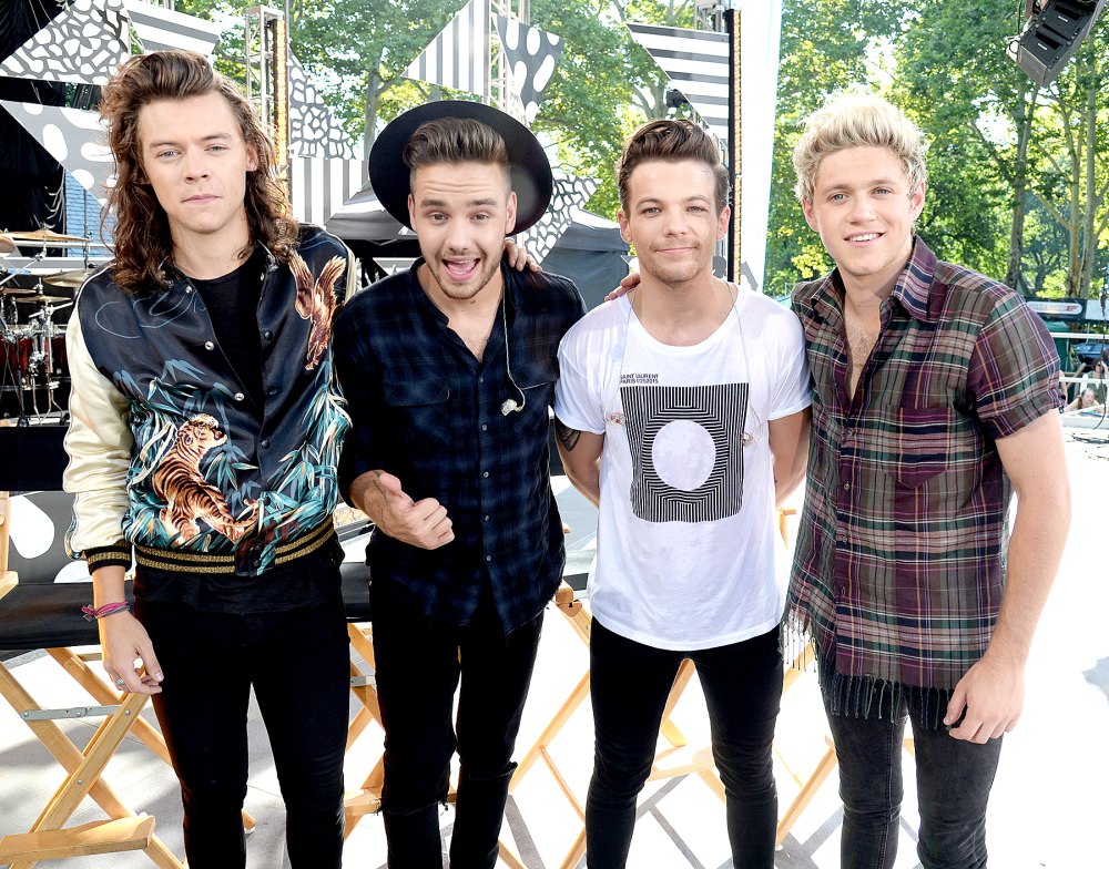 Harry Styles, Liam Payne, Louis Tomlinson and Niall Horan of One Direction pose onstage during ABC's