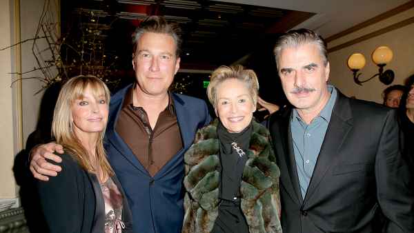 Chris Noth and John Corbett, along with Bo Derek and Sharon Stone, at a pre-Golden Globe celebration for the film Spotlight at Bouchon in Beverly Hills.