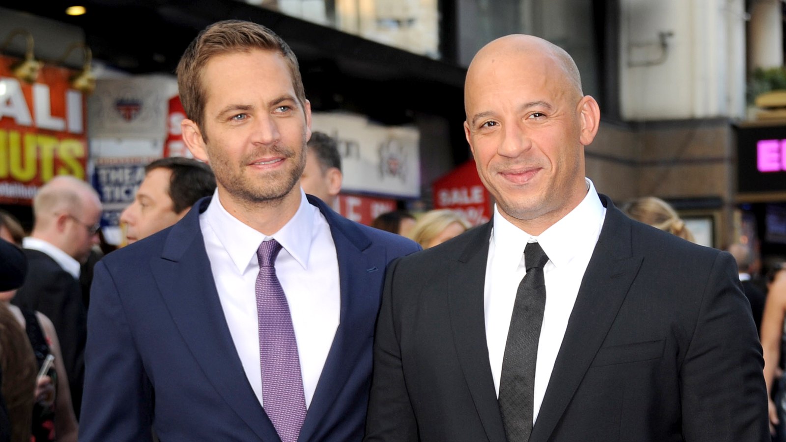 Paul Walker and Vin Diesel attend the "Fast & Furious 6" World Premiere at The Empire, Leicester Square on May 7, 2013 in London, England.