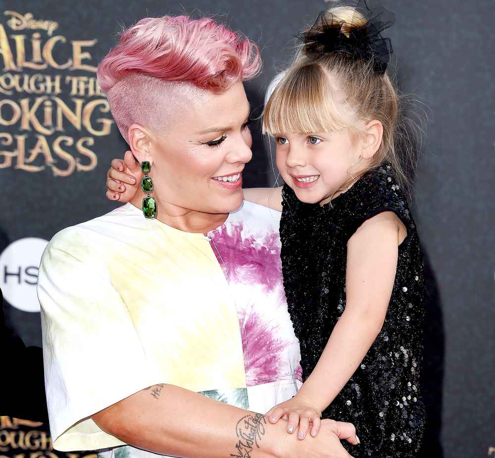 Pink and daughter Willow Sage Hart arrive at the premiere of Disney's 'Alice Through The Looking Glass' at the El Capitan Theatre on May 23, 2016 in Hollywood, California.