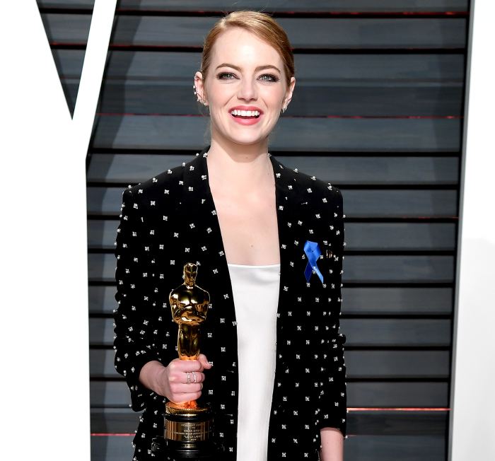 Emma Stone with her Oscar for Best Actress for 'La La Land' arriving at the 'Vanity Fair' Oscar Party in Beverly Hills, Los Angeles, USA.