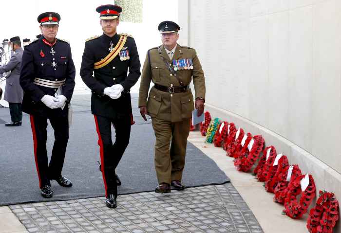 Prince Harry (C) arrives to attend The Armistice Day Service at The National Memorial Arboretum on November 11, 2016 in Stafford, England.