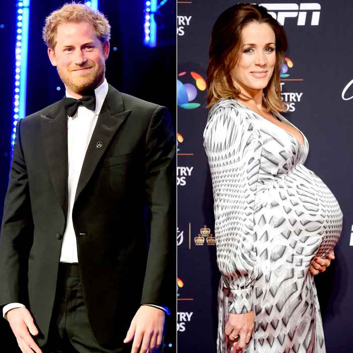 Prince Harry smiles on stage as he talks about the Invictus Games at Battersea Evolution on April 28, 2016 in London, England; Natalie Pinkham poses on the red carpet at the BT Sport Industry Awards 2016 at Battersea Evolution on April 28, 2016 in London, England.
