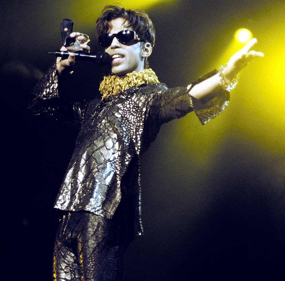 Prince performing at Shoreline Amphitheater in Mountain View, Calif., on Oct. 10, 1997.