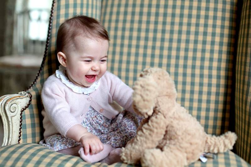 Princess Charlotte of Cambridge plays with a teddy as she is seen at Anmer Hall earlier this month taken by Catherine, Duchess of Cambridge in Sandringham, England.