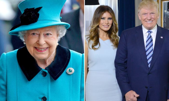 Queen Elizabeth II, Melania Trump and Donald Trump