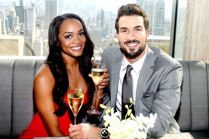 Rachel Lindsay and Bryan Abasolo celebrating their engagement overlooking beautiful views at Bar SixtyFive at the Rainbow Room on August 8, 2017.
