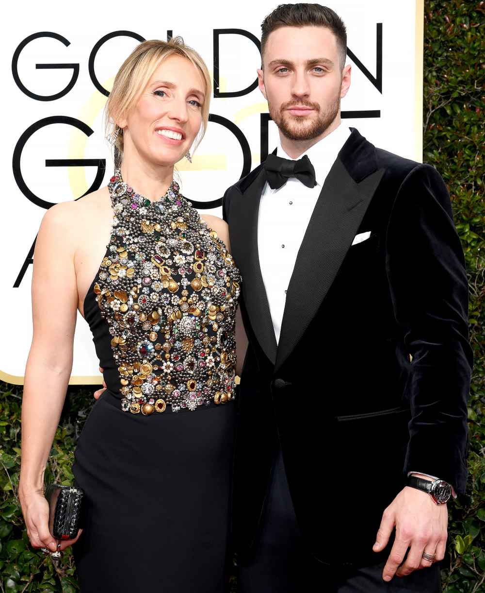 Sam Taylor-Johnson and Aaron Taylor-Johnson arrive to the 74th Annual Golden Globe Awards.