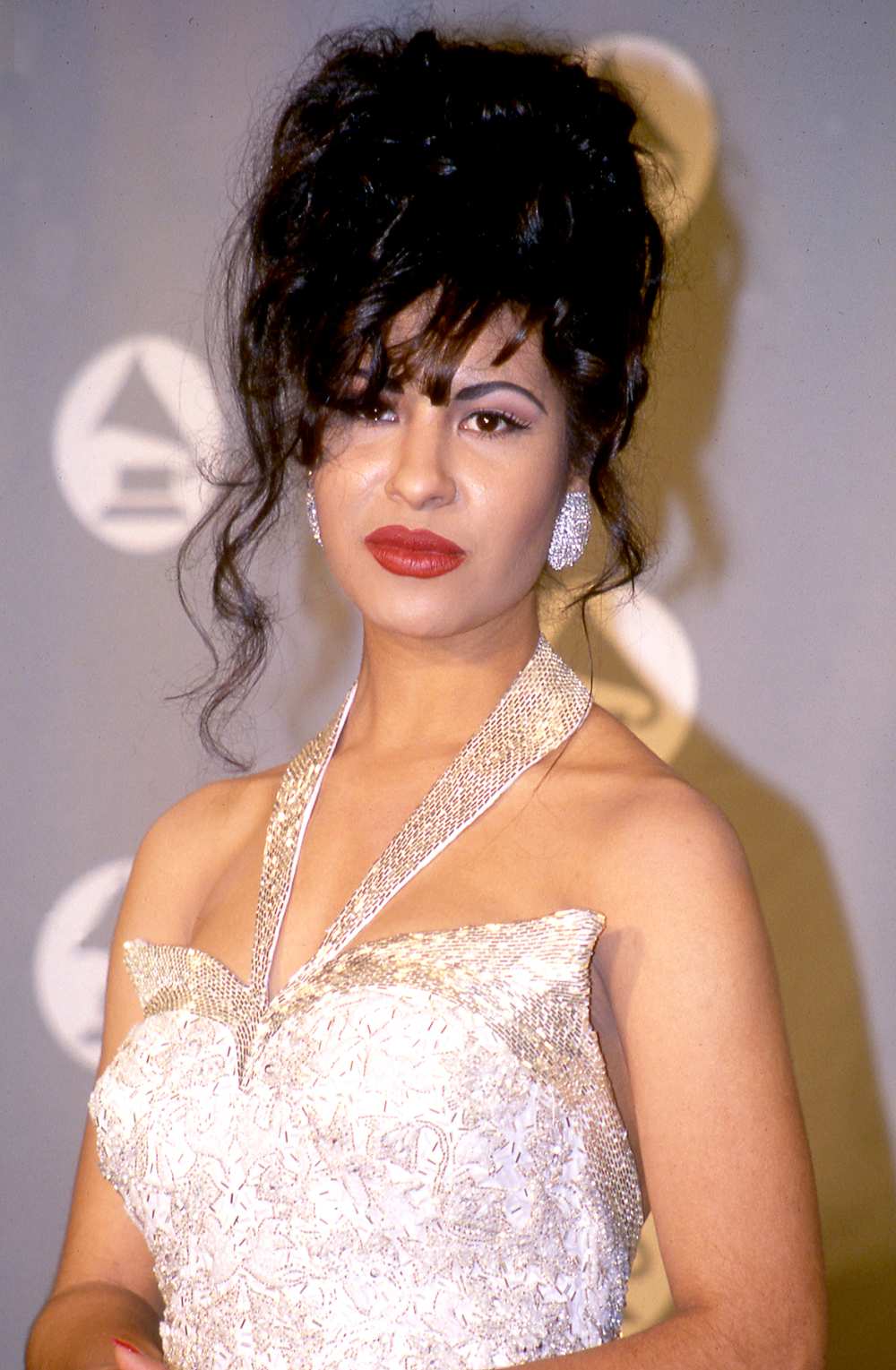 Selena in the press room at the 1994 Grammy Awards in New York City, New York.