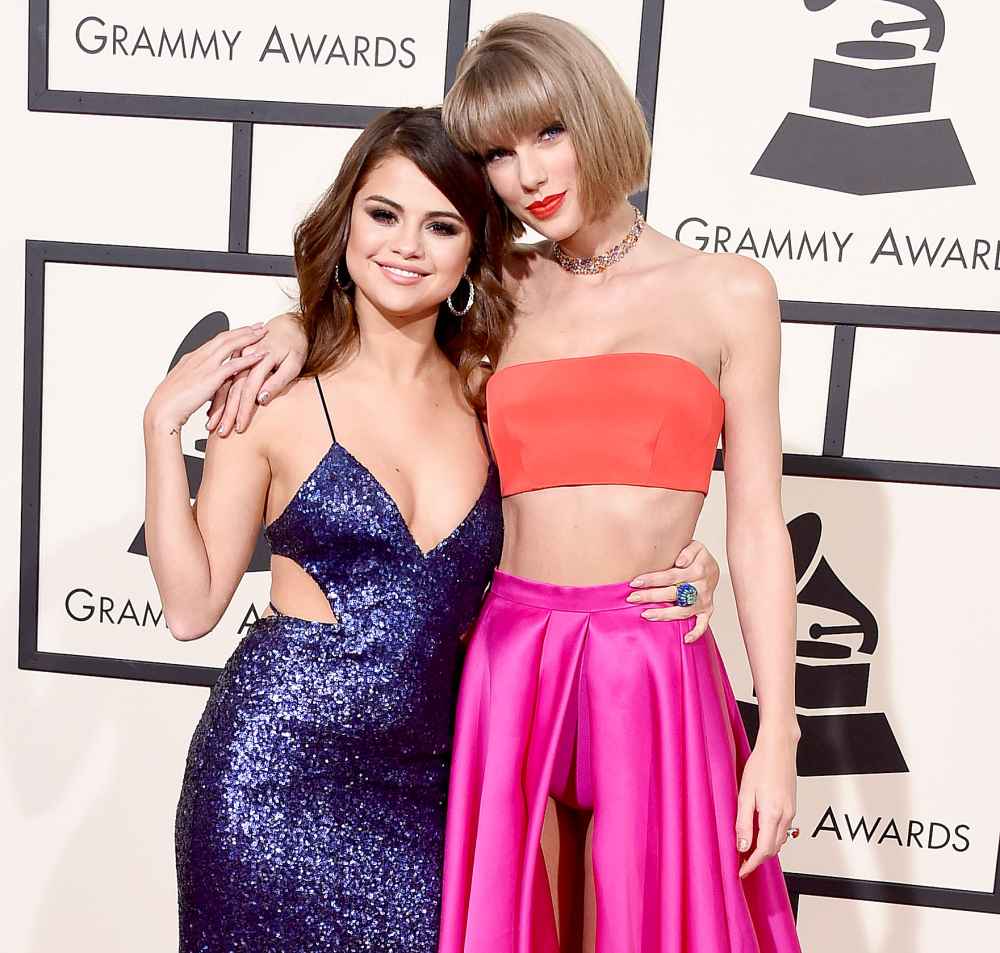 Selena Gomez and Taylor Swift arrives at the 58th GRAMMY Awards.