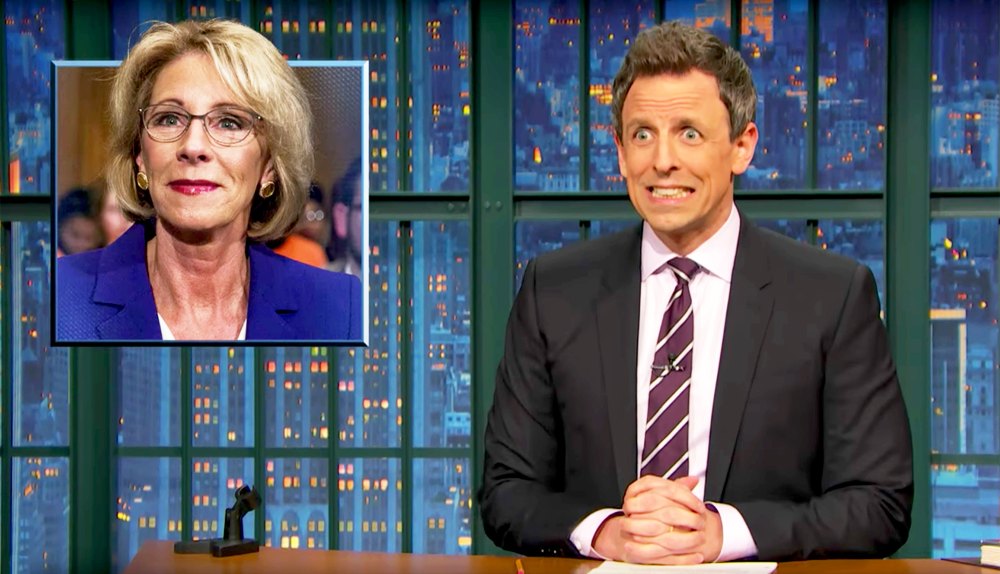 Betsy DeVos and Seth Meyers