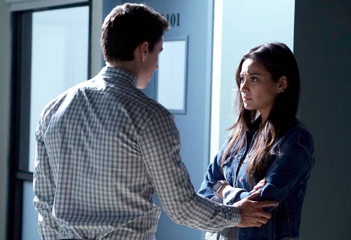 Huw J. Collins and Shay Mitchell in Pretty Little Liars.