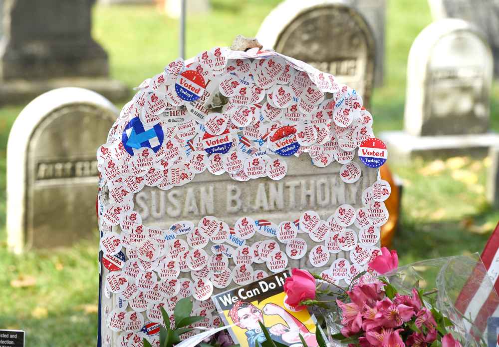 The grave of women's suffrage leader Susan B. Anthony is covered with
