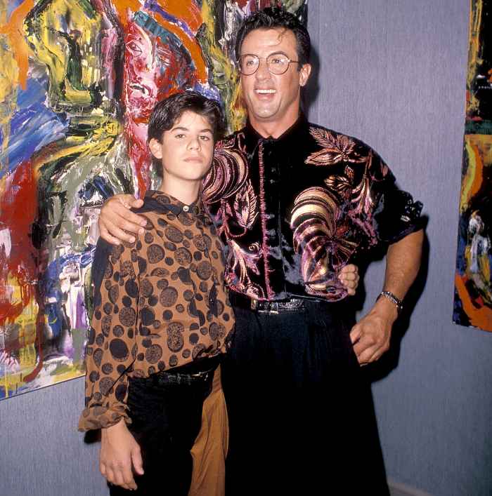 Sylvester Stallone and son Sage attend Sylvester Stallone's Paintings opening night exhibition and cocktail reception to benefit Yes on Proposition 128