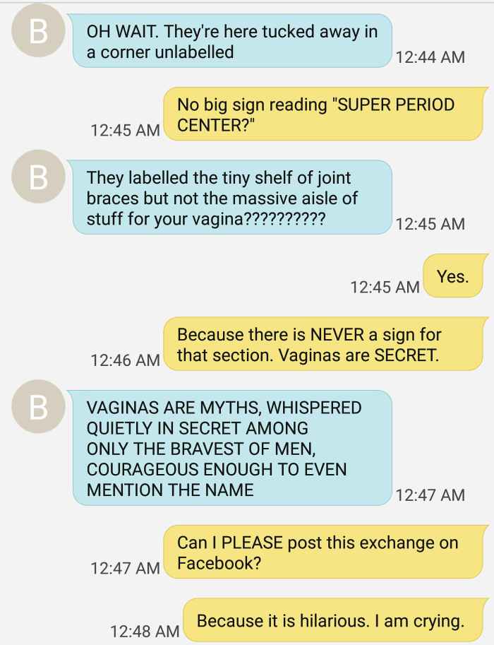 viral text message exchange tampons