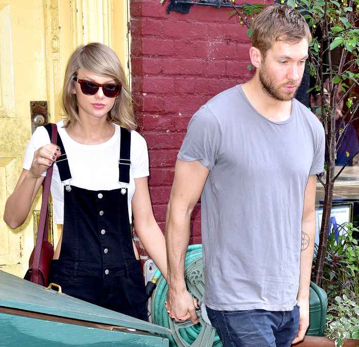 Taylor Swift and Calvin Harris leave the Spotted Pig restaurant on May 28, 2015, in New York City.