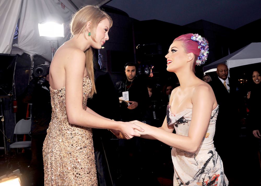 Taylor Swift and Katy Perry arrive at the 2011 American Music Awards held at Nokia Theatre L.A. LIVE on November 20, 2011 in Los Angeles, California.