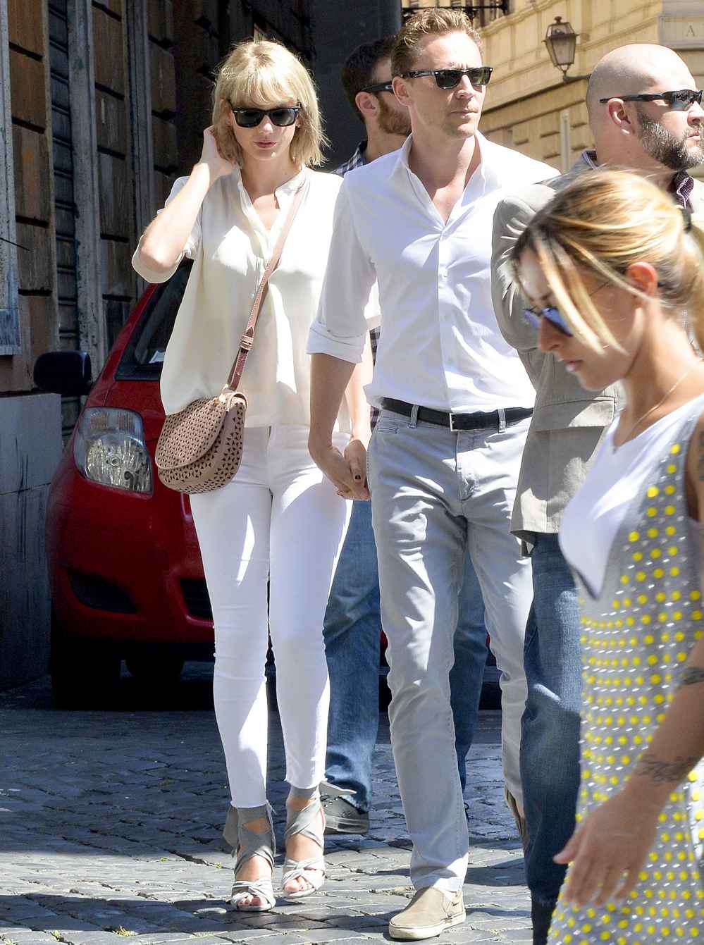 Taylor Swift is seen with Tom Hiddleston having breakfast near Piazza Navona in Rome, Italy.