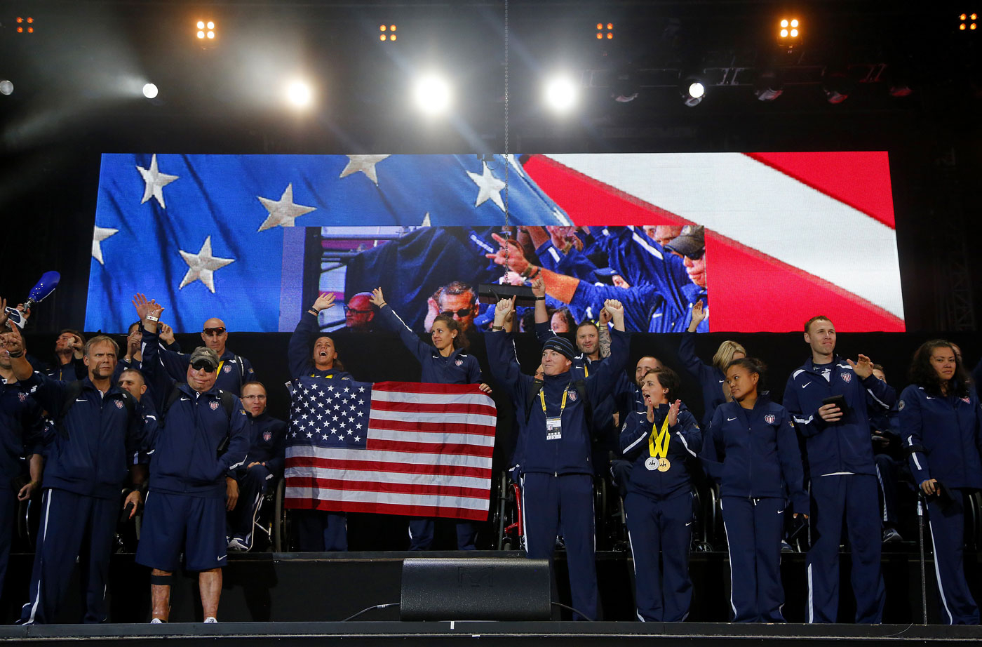 Team USA celebrate at the end of the 2014 Invictus Games