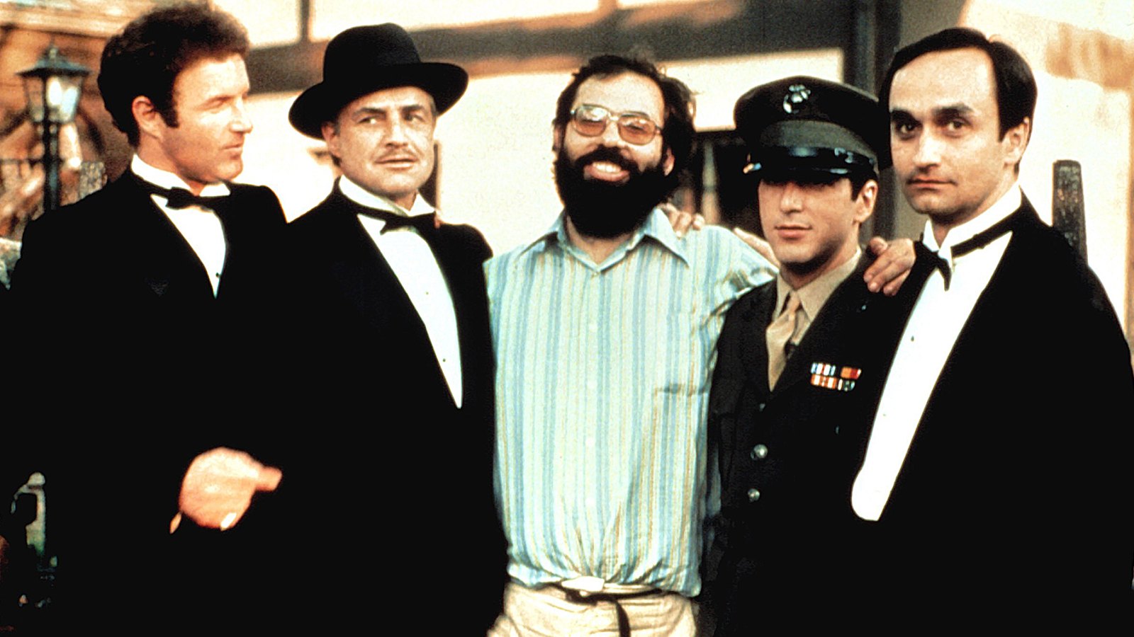 The Godfather's James Caan, Marlon Brando, Francis Ford Coppola, Al Pacino, and John Cazale, 1972