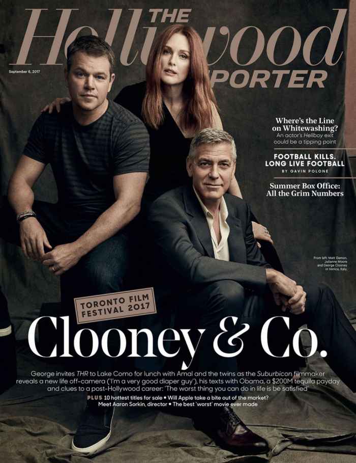 Matt Damon, Julianne Moore, and George Clooney on the cover of The Hollywood Reporter.