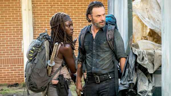 Andrew Lincoln as Rick Grimes and Danai Gurira as Michonne on The Walking Dead