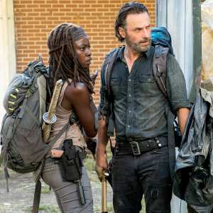 Andrew Lincoln as Rick Grimes and Danai Gurira as Michonne on The Walking Dead