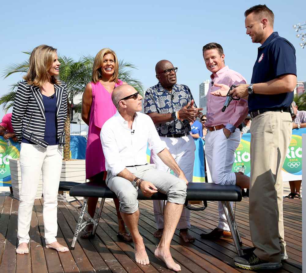 Natalie Morales, Hoda Kotb, Matt Lauer, Al Roker and Billy Bush with US team doctor Kevin Pierce appear on NBC's