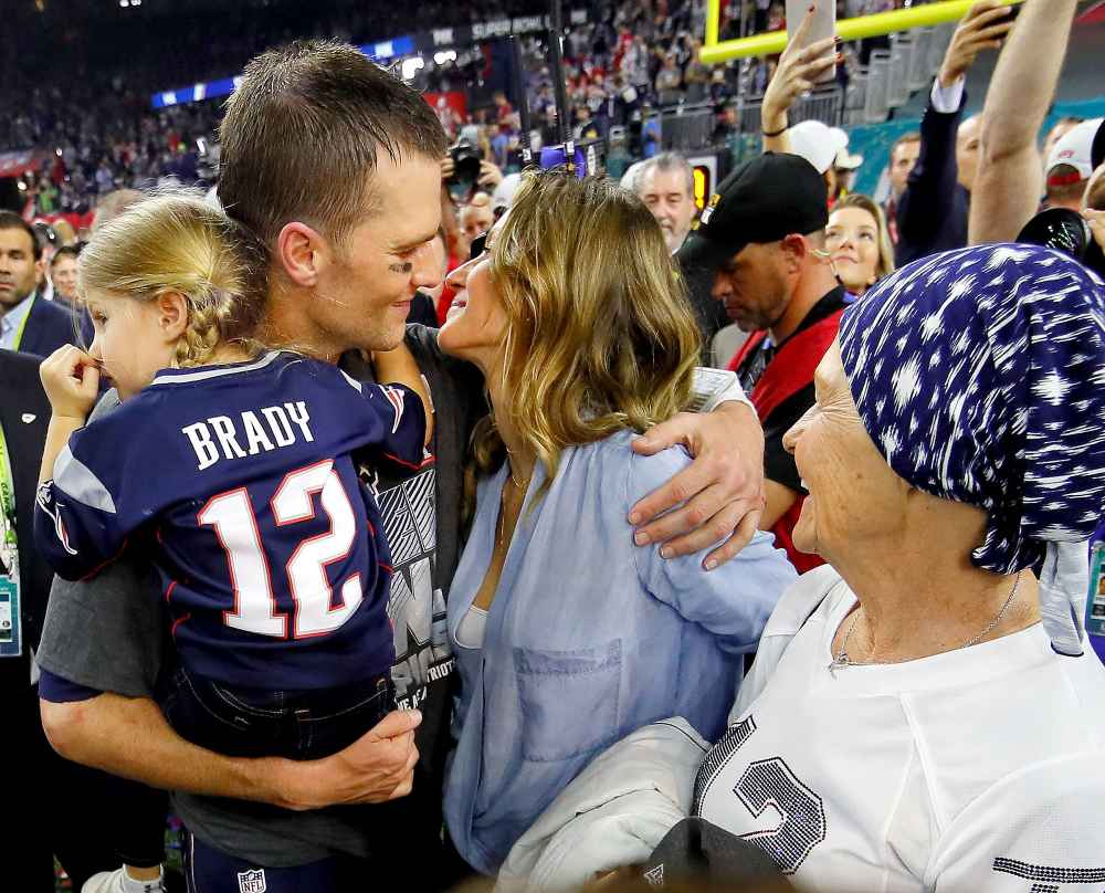 Tom Brady #12 of the New England Patriots celebrates with wife Gisele Bundchen and daughter Vivian Brady after defeating the Atlanta Falcons during Super Bowl 51 at NRG Stadium on February 5, 2017 in Houston, Texas.