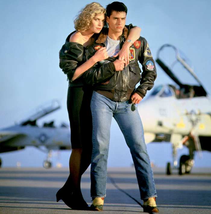 Kelly McGillis and Tom Cruise on the set of Top Gun
