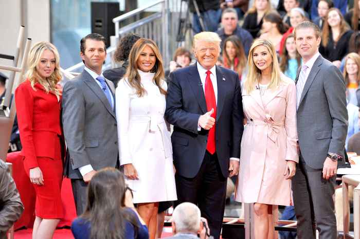 Tiffany Trump, Eric Trump, Melania Trump, Donald Trump, Ivanka Trump, and Donald Trump, Jr. attend NBC's Today Trump Town Hall at Rockefeller Plaza on April 21, 2016.