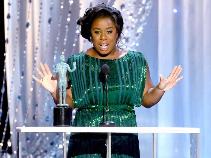 Uzo Aduba accepts Outstanding Performance by a Female Actor in a Comedy Series for 'Orange Is the New Black' during the 22nd Annual Screen Actors Guild Awards.