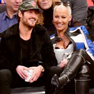 Valentin Chmerkovskiy and Amber Rose attend Atlanta Hawks Vs. New York Knicks game at Madison Square Garden on January 16, 2017 in New York City.