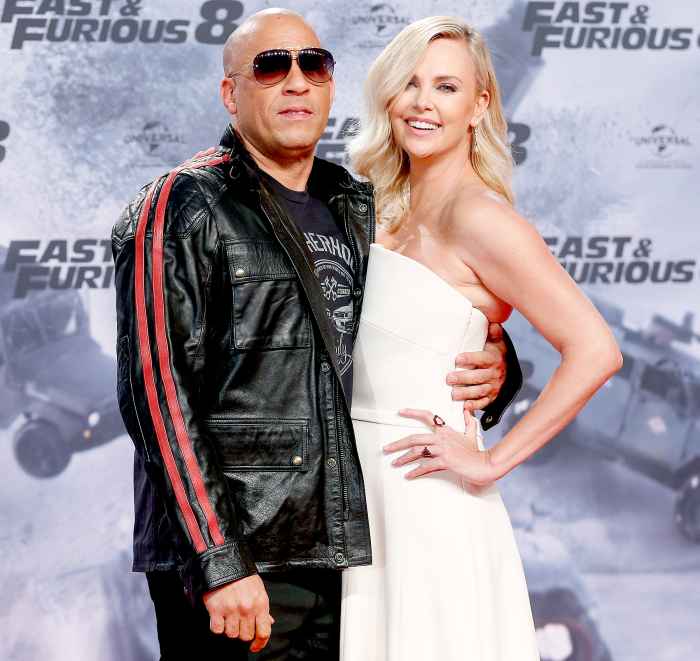 Vin Diesel and Charlize Theron attend the Fast & Furious 8 Berlin Premiere at Sony Centre on April 4, 2017 in Berlin, Germany.