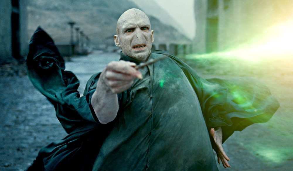 Ralph Fiennes as Lord Voldemort in Harry Potter.