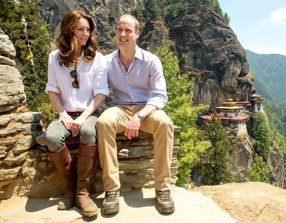 Catherine, Duchess of Cambridge and Prince William, Duke of Cambridge overlook the Tiger's Nest Monastery during a visit to Bhutan on the 15th April 2016 in Thimphu, Bhutan.
